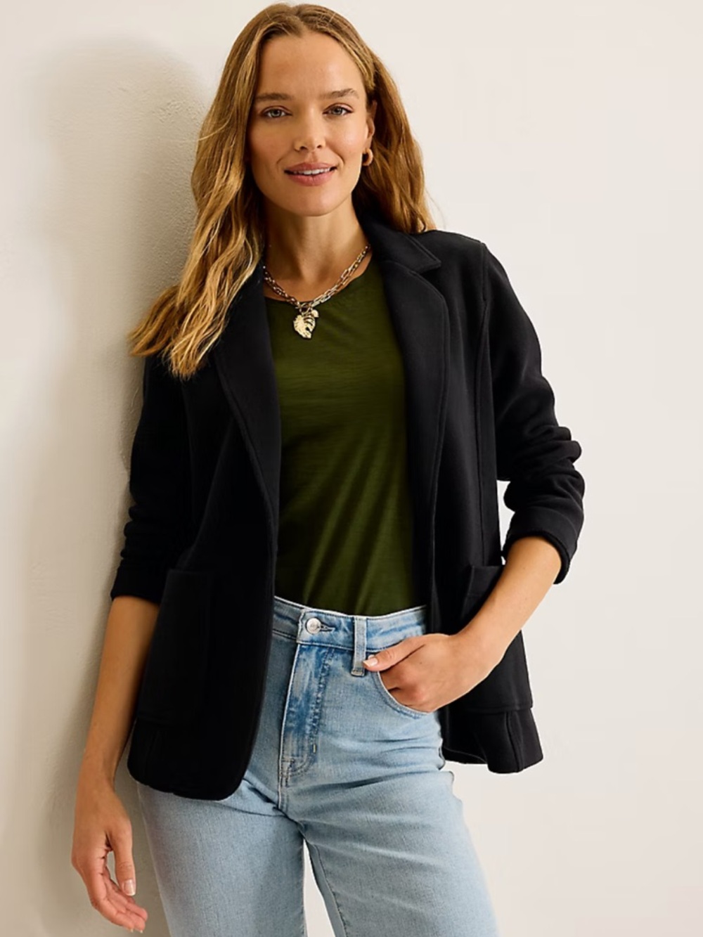 Tommy Bahama Black Women's Knit Aruba Blazer with single button closure Large